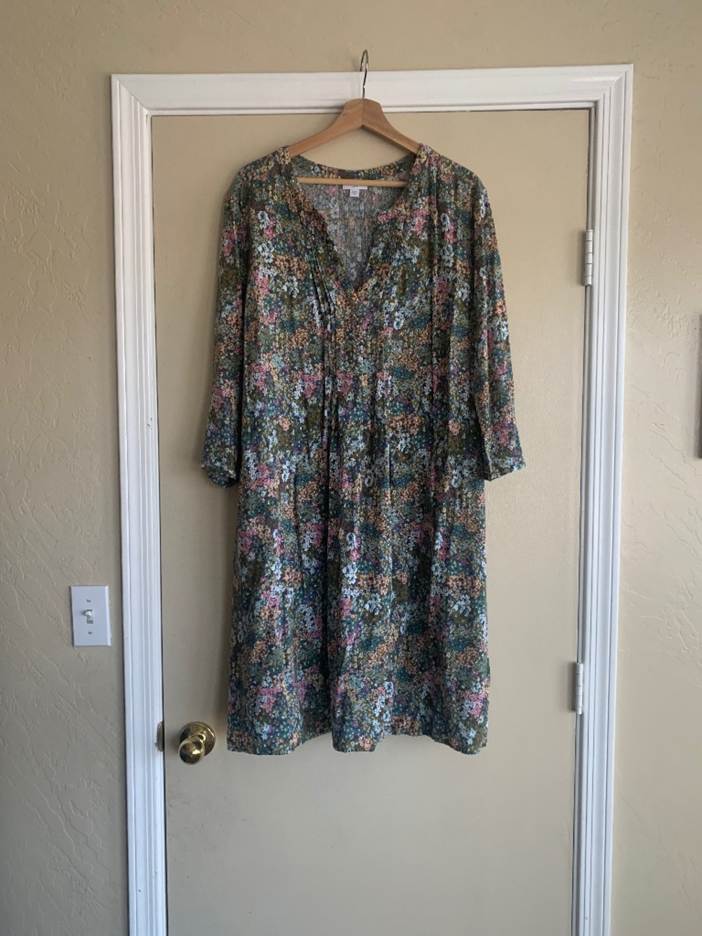 J Jill Dainty Floral MIDI Dress Pintuck V- neck Pockets Garden Travel 2X-3X